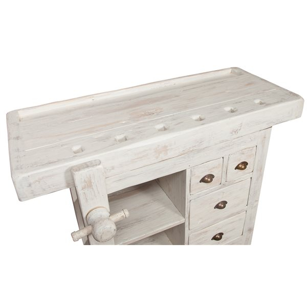 Banc de tamplar,  L116*63*H90 cm, 4 sertare, alb antic, lemn masiv [8]