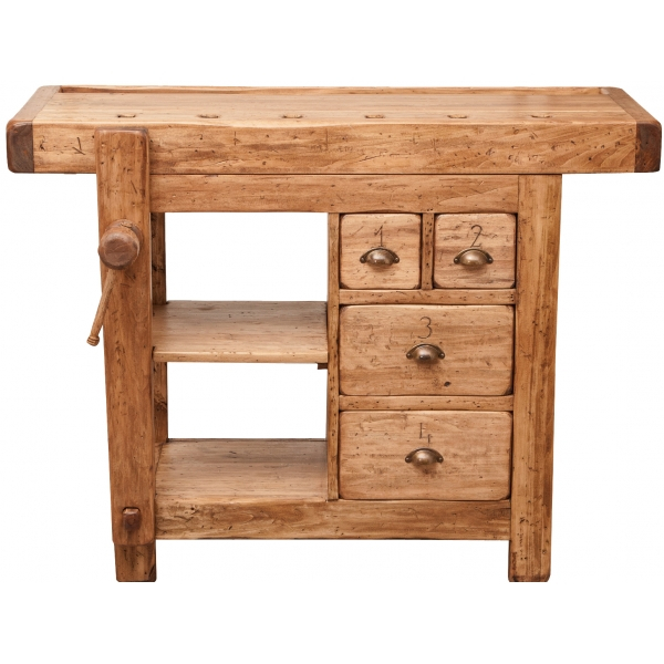 Banc de tamplar,  L116*63*H90 cm, 4 sertare, natur, lemn masiv [2]