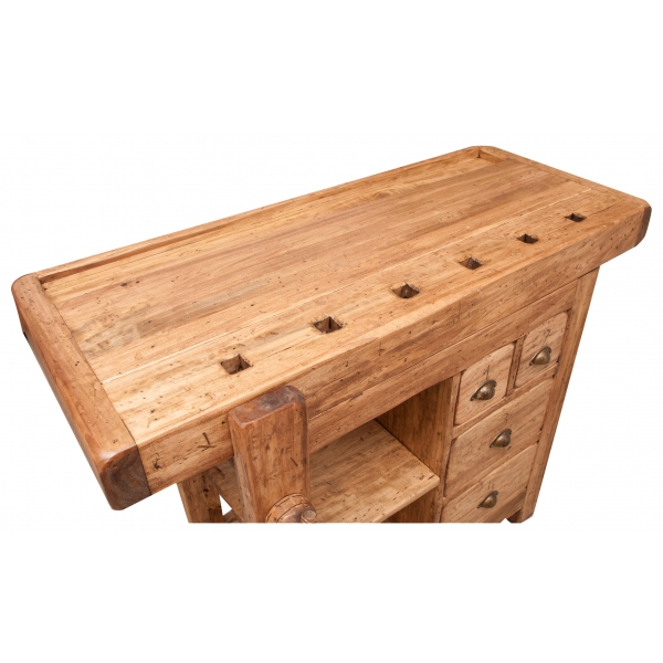 Banc de tamplar,  L116*63*H90 cm, 4 sertare, natur, lemn masiv [6]