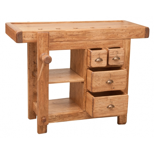 Banc de tamplar,  L116*63*H90 cm, 4 sertare, natur, lemn masiv [3]