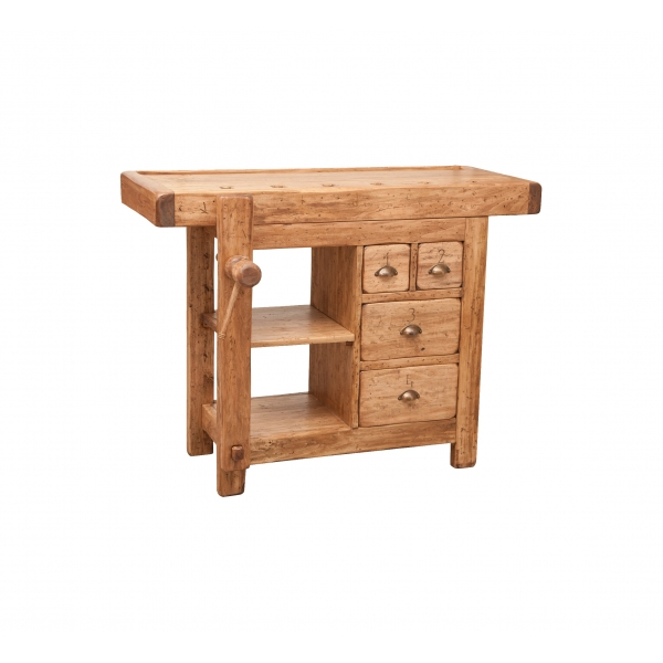 Banc de tamplar,  L116*63*H90 cm, 4 sertare, natur, lemn masiv [1]