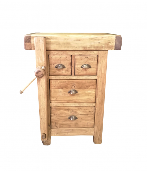 Banc de tamplar, L64*57*H84 cm,  4 sertare, natur antic, lemn masiv [2]