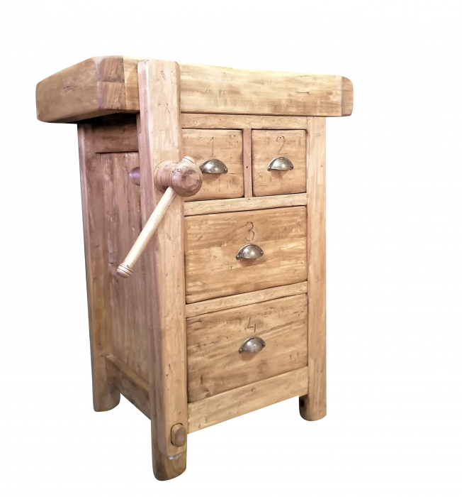 Banc de tamplar, L64*57*H84 cm,  4 sertare, natur antic, lemn masiv [1]
