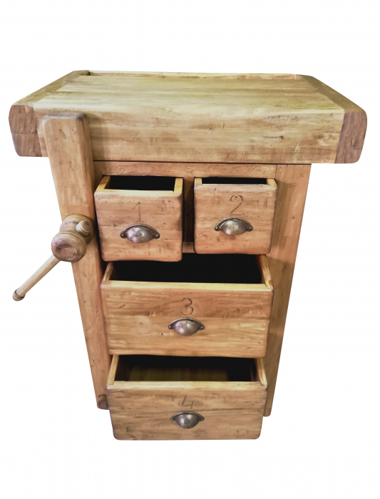 Banc de tamplar, L64*57*H84 cm,  4 sertare, natur antic, lemn masiv [3]