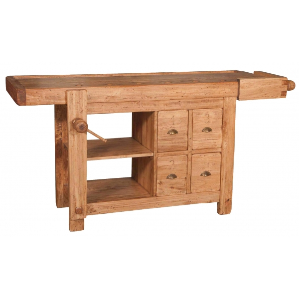 Banc de tamplar, L184*74*H92 cm, 4 sertare, natur antic, lemn masiv [1]