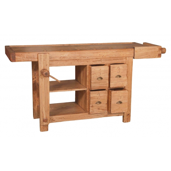 Banc de tamplar, L184*74*H92 cm, 4 sertare, natur antic, lemn masiv [2]