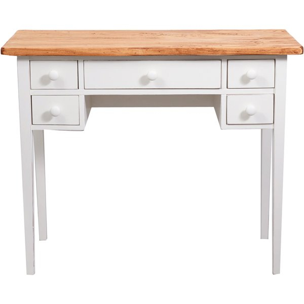 Birou,  L100*48*H80 cm, 5 sertare, alb/natur antic, lemn masiv [6]