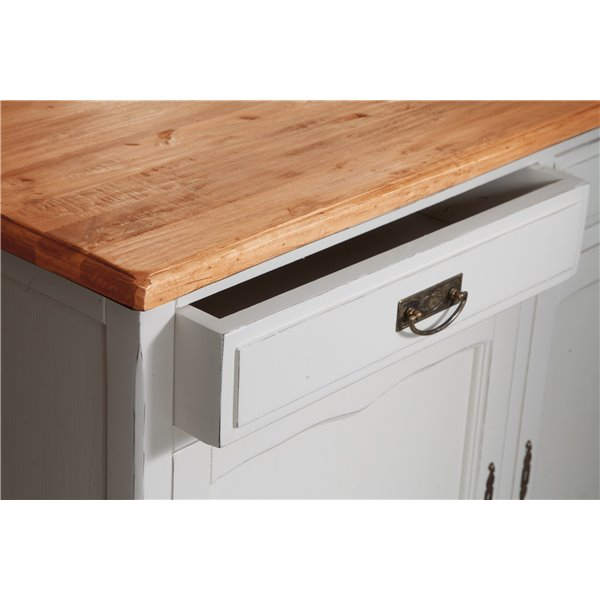 Bufet, L123*42*H92.5 cm, 2 usi 2 sertare, alb/natur antic [6]