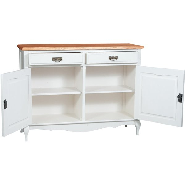 Bufet, L123*42*H92.5 cm, 2 usi 2 sertare, alb/natur antic [5]