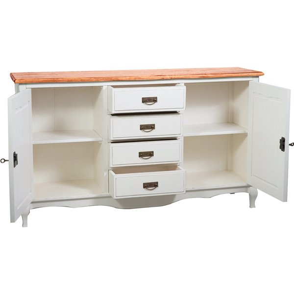 Bufet, L160*42*H90 cm,  2 usi 4 sertare, alb/natur antic [3]