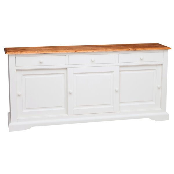 Bufet, L197*50*H91 cm, 3 usi glisante 3 sertare alb/natur antic [2]