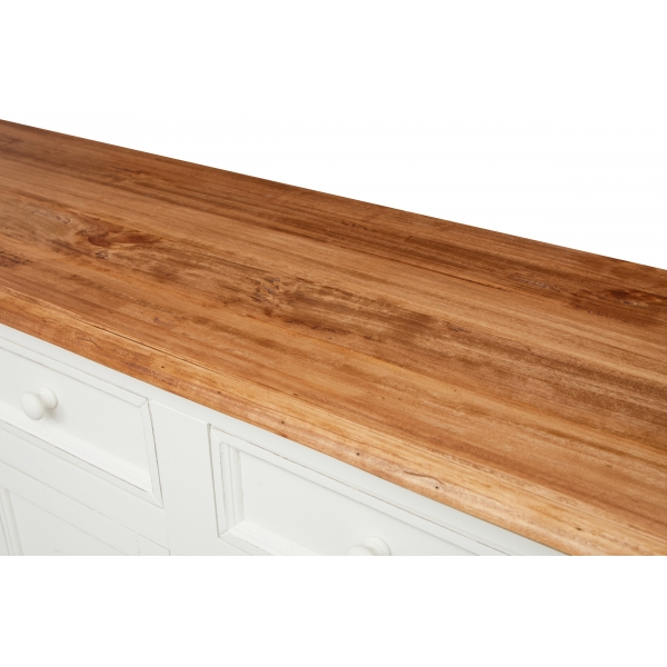Bufet, L202*45*H103 cm,  4 usi 4 sertare, alb/natur antic [11]