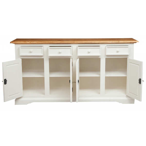 Bufet, L202*45*H103 cm,  4 usi 4 sertare, alb/natur antic [4]
