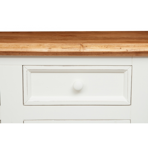 Bufet, L202*45*H103 cm,  4 usi 4 sertare, alb/natur antic [9]