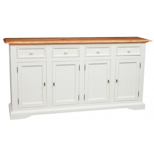 Bufet, L202*45*H103 cm,  4 usi 4 sertare, alb/natur antic [1]