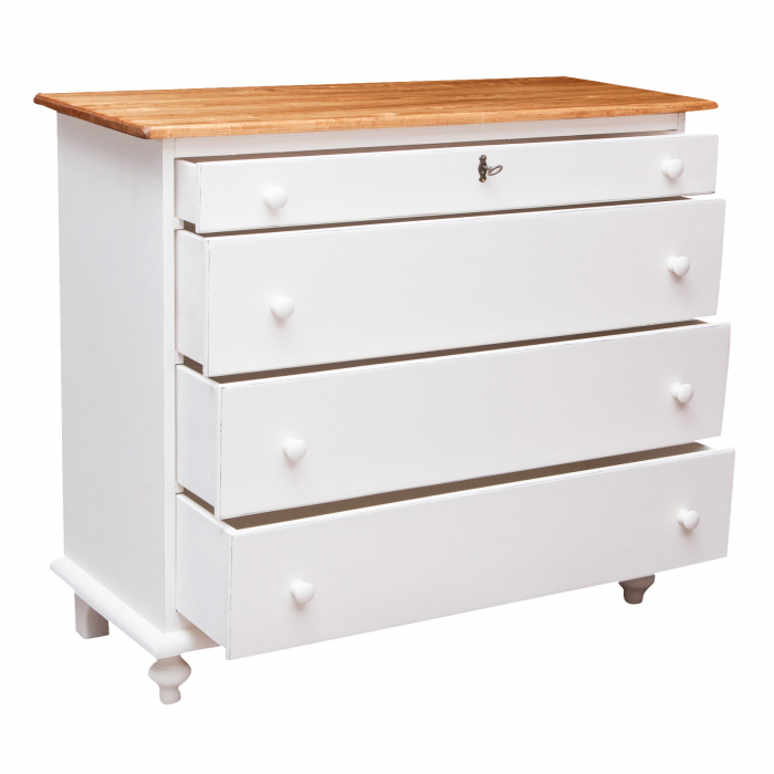 Comoda, L114*48*H99 cm, alb/natur antichizat, lemn masiv [4]