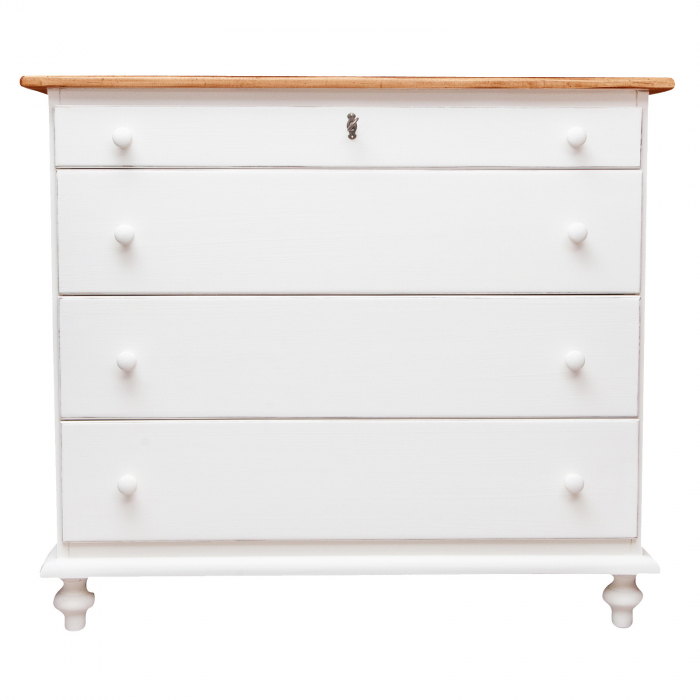 Comoda, L114*48*H99 cm, alb/natur antichizat, lemn masiv [3]