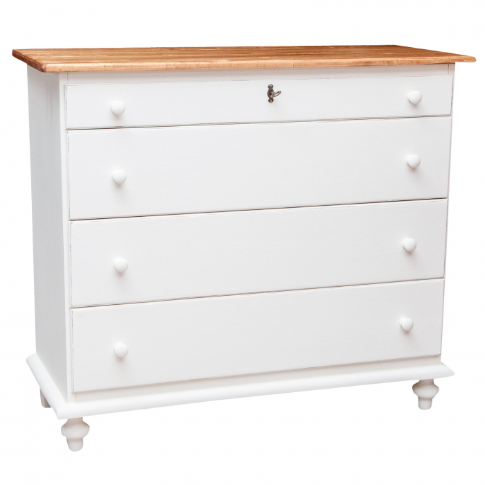 Comoda, L114*48*H99 cm, alb/natur antichizat, lemn masiv [1]