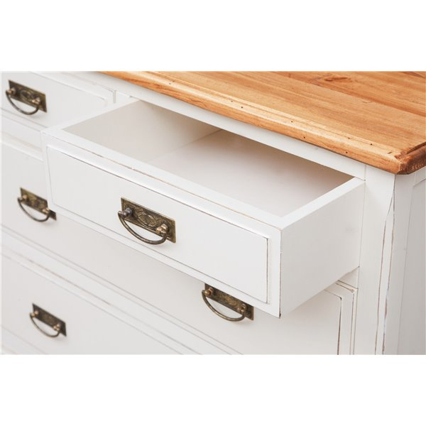 Comodă, L100*45*H106 cm, alb antic/natur antic, ,  lemn masiv [8]
