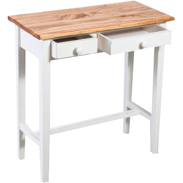 Masa consola, L73*36*H75 cm, alb/natur antichizat, lemn masiv [5]