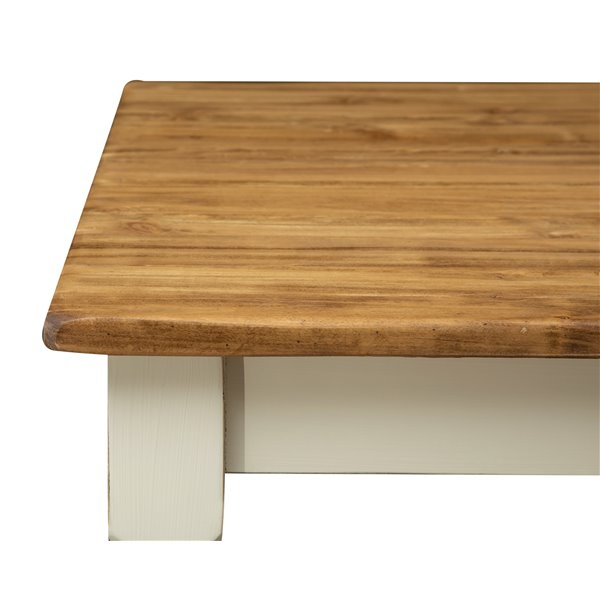 Masa fixa, L90 *90 *H78 cm, culoare natur/alb antic, Lemn Masiv [3]