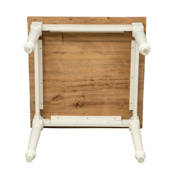 Masa fixa, L90 *90 *H78 cm, culoare natur/alb antic, Lemn Masiv [5]