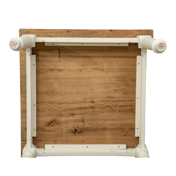 Masa fixa, L90 *90 *H78 cm, culoare natur/alb antic, Lemn Masiv [7]
