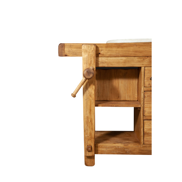 Mobilier de baie, L116*63*H90 cm,  4 sertare, natur,  lemn masiv, chiuveta din marmura [10]