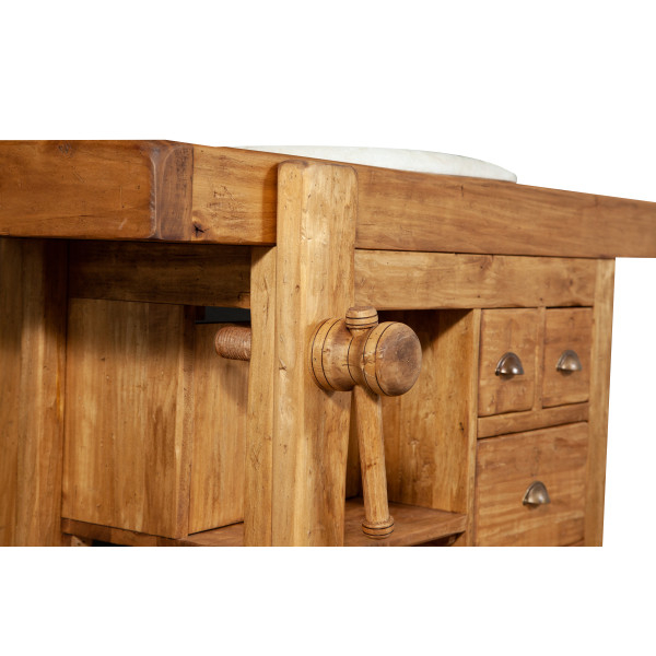 Mobilier de baie, L116*63*H90 cm,  4 sertare, natur,  lemn masiv, chiuveta din marmura [11]