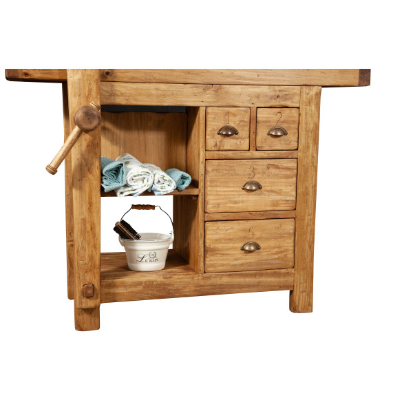 Mobilier de baie, L116*63*H90 cm,  4 sertare, natur,  lemn masiv, chiuveta din marmura [3]