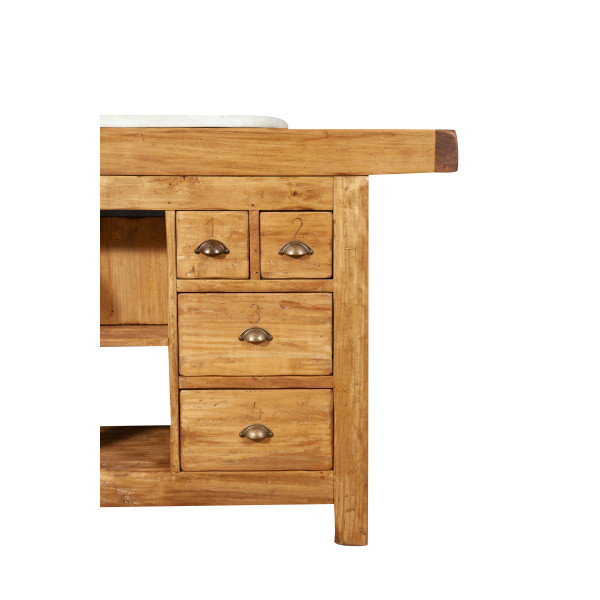 Mobilier de baie, L116*63*H90 cm,  4 sertare, natur,  lemn masiv, chiuveta din marmura [9]