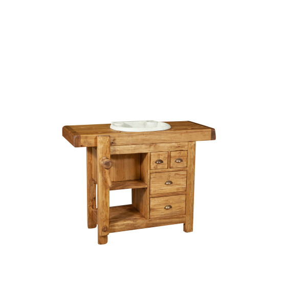 Mobilier de baie, L116*63*H90 cm,  4 sertare, natur,  lemn masiv, chiuveta din marmura [2]