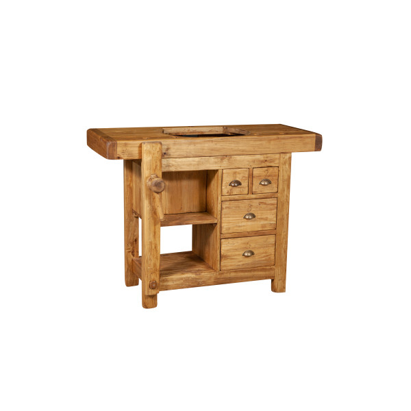 Mobilier de baie, L116*63*H90 cm,  4 sertare, natur,  lemn masiv, chiuveta din marmura [5]