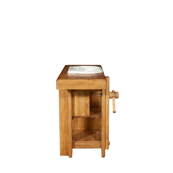 Mobilier de baie, L116*63*H90 cm,  4 sertare, natur,  lemn masiv, chiuveta din marmura [6]