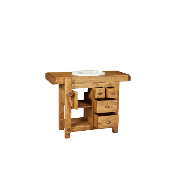 Mobilier de baie, L116*63*H90 cm,  4 sertare, natur,  lemn masiv, chiuveta din marmura [4]