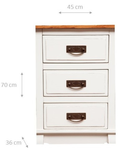 Noptiera, L45*36*H70 cm,  alb antichizat/natur, lemn masiv [2]