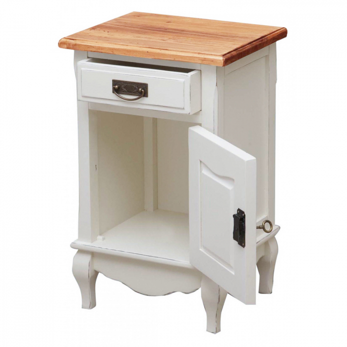 Noptiera, L46*36*H70 cm,  alb antichizat/natur, lemn masiv [4]