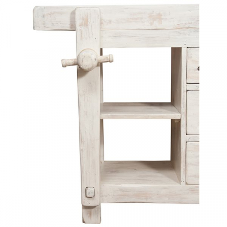 Banc de tamplar,  L116*63*H90 cm, 4 sertare, alb antic, lemn masiv [6]