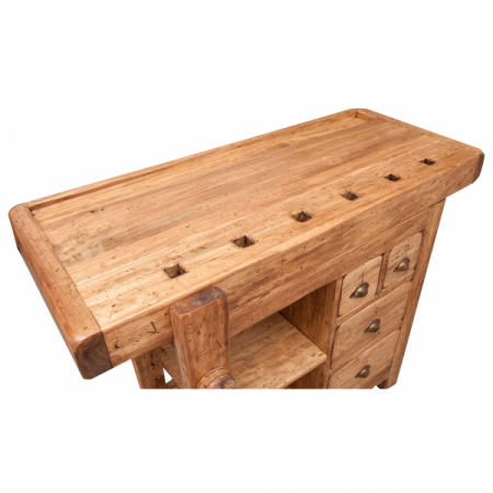 Banc de tamplar,  L116*63*H90 cm, 4 sertare, natur, lemn masiv [5]