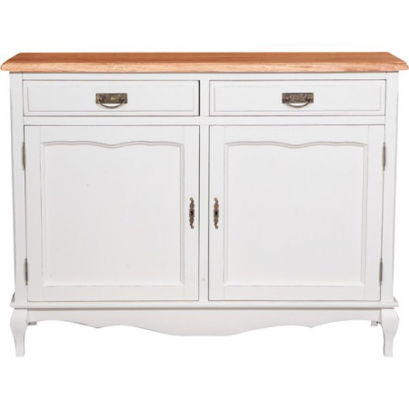 Bufete - Bufet, L123*42*H92.5 cm, 2 usi 2 sertare, alb/natur antic