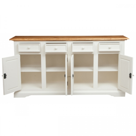 Bufet, L202*45*H103 cm,  4 usi 4 sertare, alb/natur antic [3]
