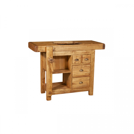 Mobilier de baie, L116*63*H90 cm,  4 sertare, natur,  lemn masiv, chiuveta din marmura [4]