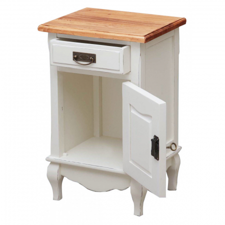 Noptiera, L46*36*H70 cm,  alb antichizat/natur, lemn masiv [3]