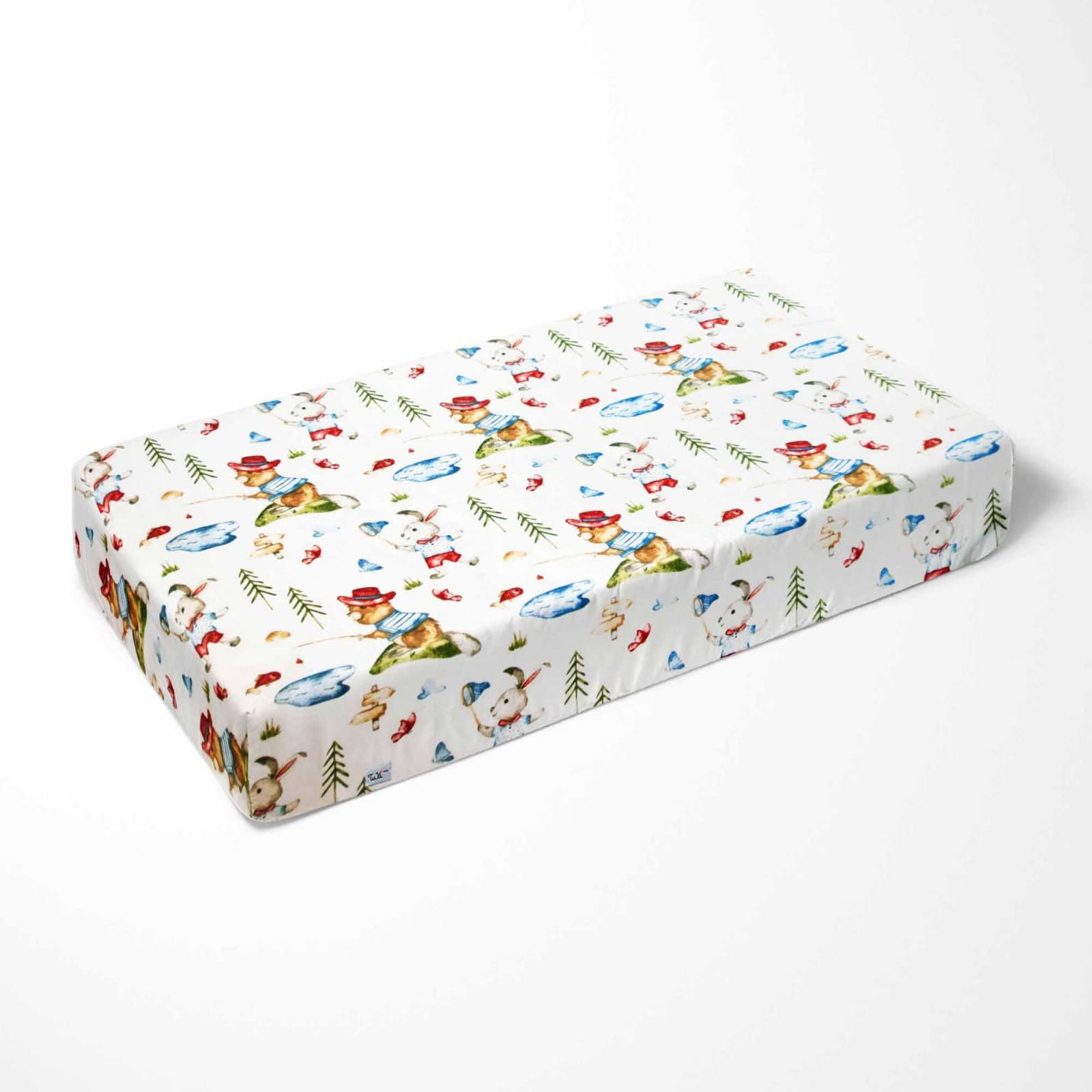 Cearceaf cu elastic pentru patut copii, 90x200 cm, din bumbac cu imprimeu vesel, tip husa, Tuxi Kids, animale