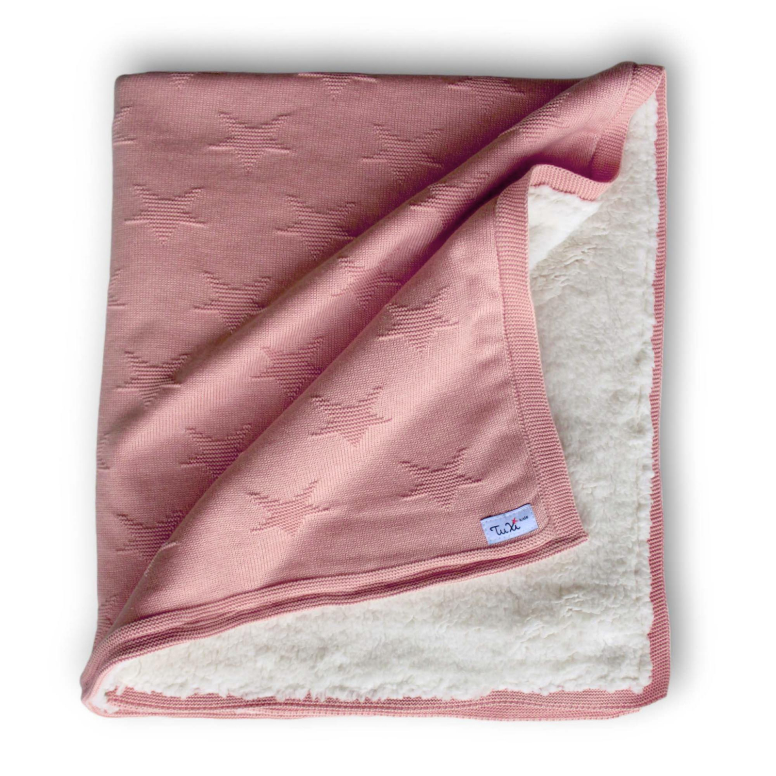 Paturica tricotata groasa pentru bebelusi, dublata cu blanita moale, 80x100 cm, new star, Tuxi Bebe, Baby Pink