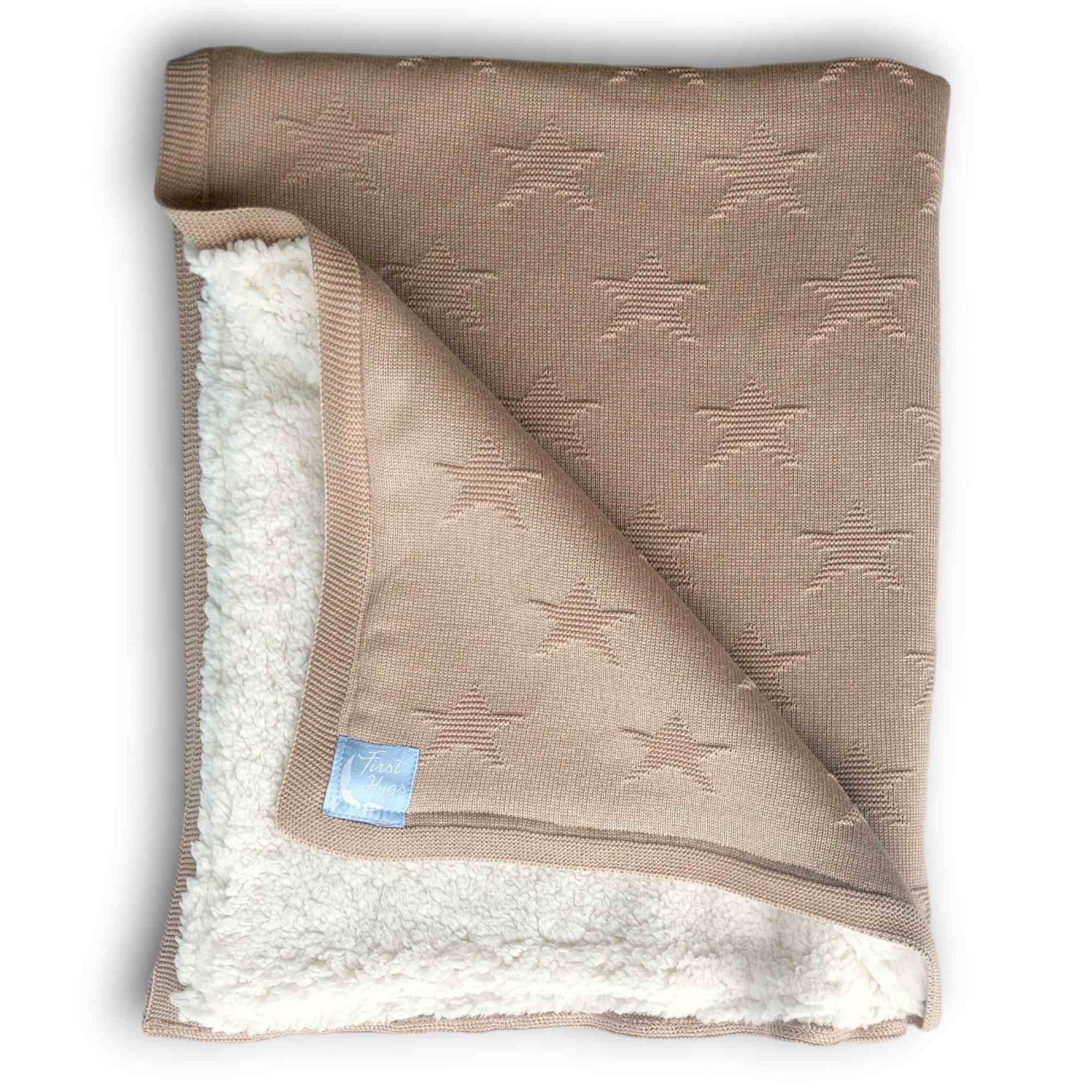 Paturica tricotata groasa pentru bebelusi, dublata cu blanita moale, 80x100 cm, new star, Tuxi Bebe, crem latte