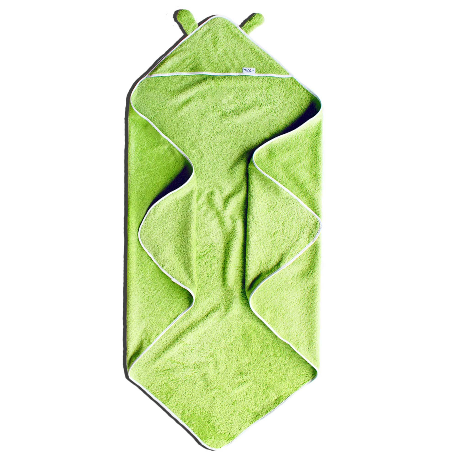 Prosop mare pentru bebelusi, 100x100 cm, bumbac 100%, gluga cu urechiuse, Tuxi Bebe, copii de 0-4 ani, verde fistic