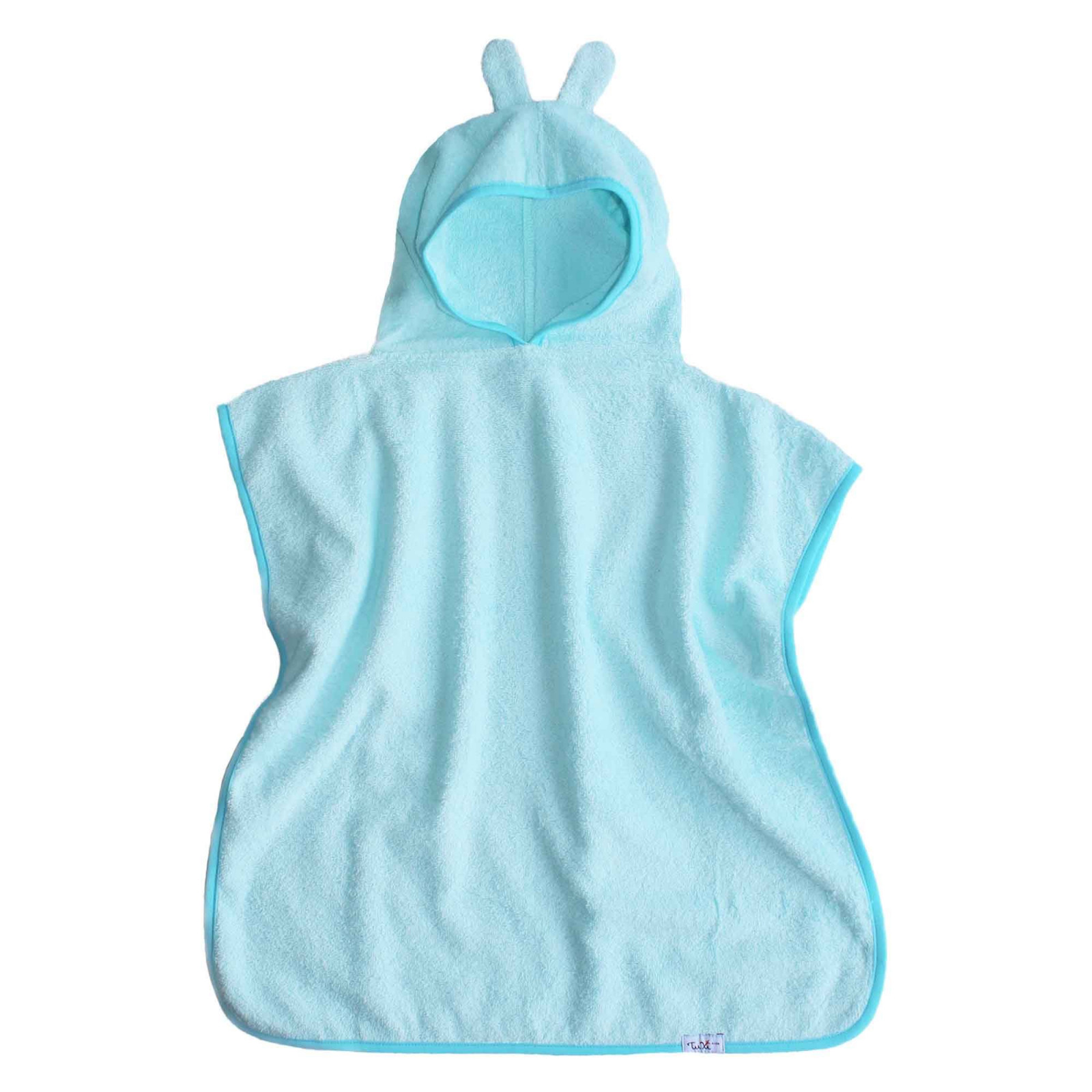 Prosop plaja copii tip poncho, cu gluga si urechiuse, Tuxi Bebe, 100% bumbac absorbant, 2-6 ani, albastru aqua