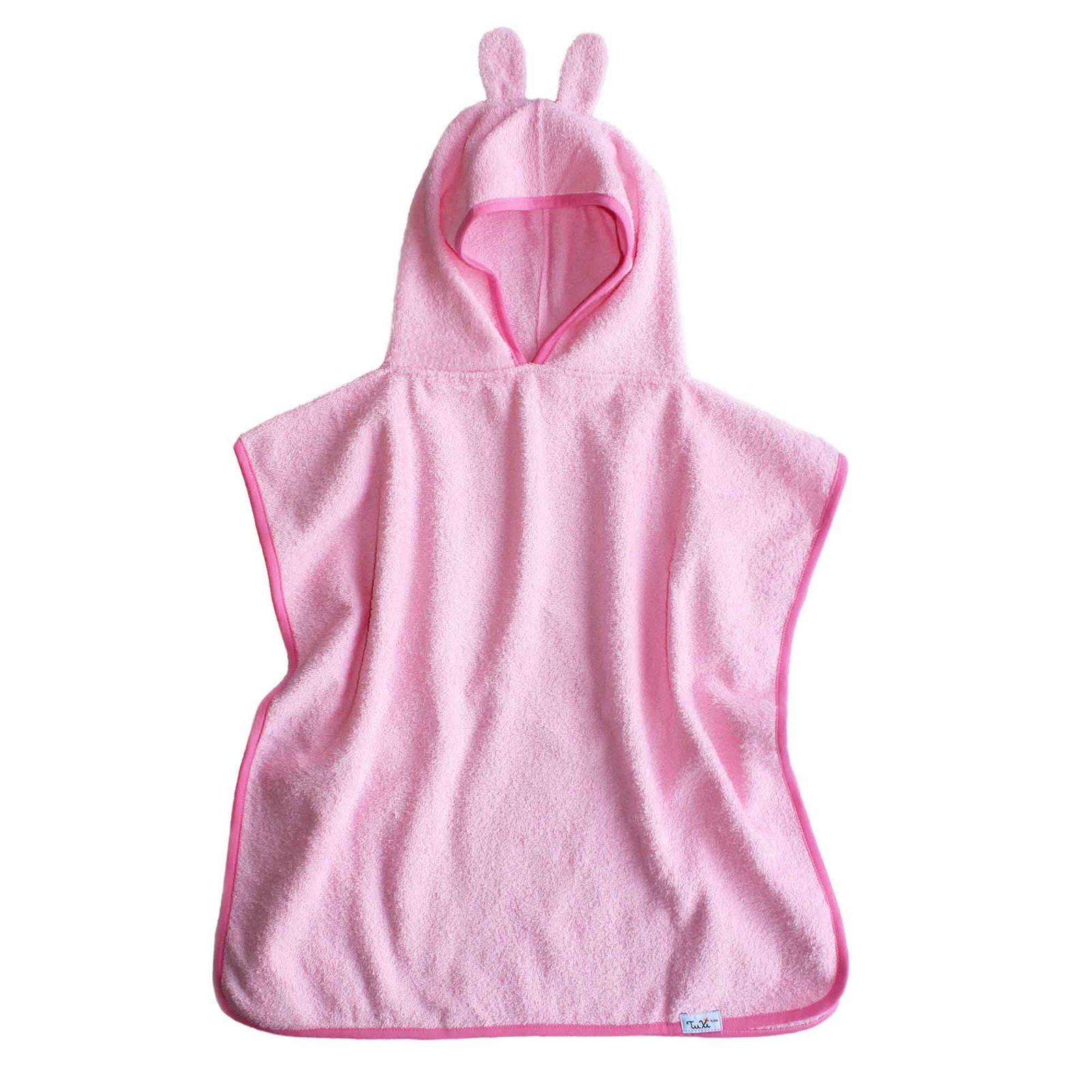 Prosop plaja copii tip poncho, cu gluga si urechiuse, Tuxi Bebe, 100% bumbac absorbant, 2-6 ani, roz
