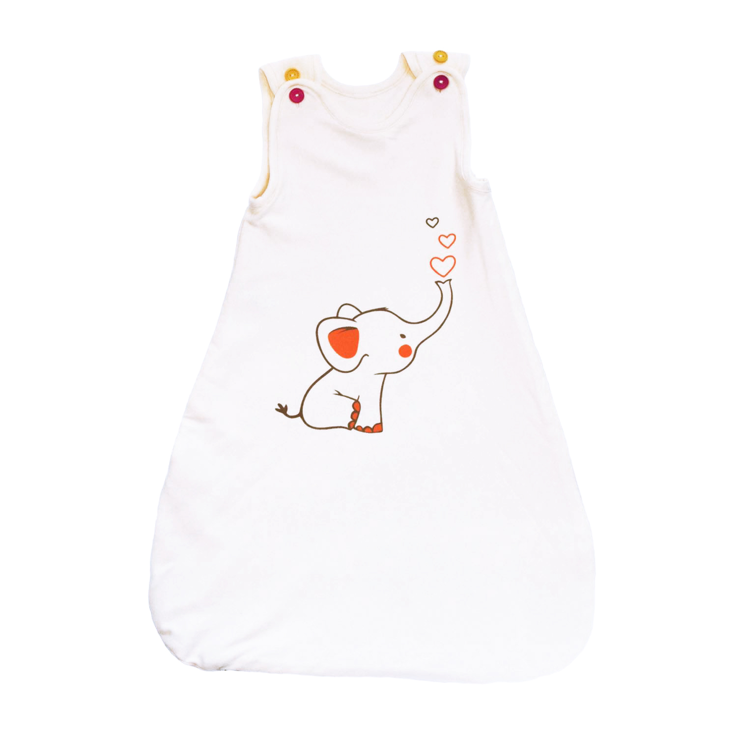 Sac de dormit de vara, pentru bebelusi si copii, bumbac 100%, cu fermoar, alb, elefantel, 6-36 luni, 98cm, Tuxi bebe